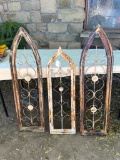 LOT OF 3 DECORATIVE WOOD DECORATIVE WINDOW FRAMES W/ METAL INSERTS