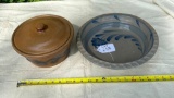 LOT OF 2 - 2005 MAPLE CITY COVERED CASSEROLE & 2003 ROWE POTTERY WORKS BOWL