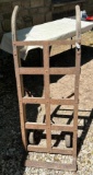 ANTIQUE HEAVY WOOD & METAL 2 WHEEL CART MARKED PROPERTY OF U.F.A. CO K & J - RAILROAD ITEM?