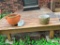 Concrete Birdbath, Gazing Ball, and Planters