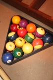 Pool balls, Cues, and Rack