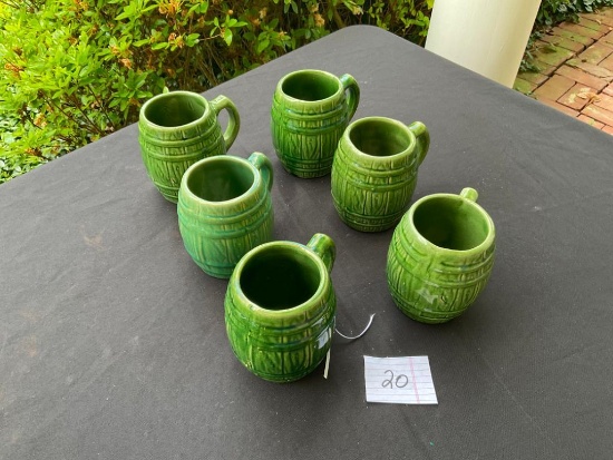 Green pottery barrel mugs