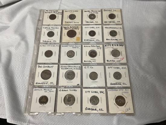 VINTAGE LOT OF TRANSPORTATION TOKENS INCLUDING RAILWAY, BUS & MORE