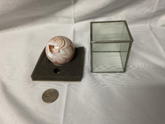 LARGE GLASS MARBLE WITH GLASS BOX