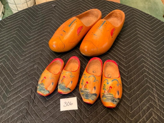 (3) Pairs of Painted Wooden Shoes