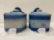 PAIR OF BLUE AND WHITE SALT CROCKS WITH LIDS-NO SHIPPING