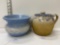 BLUE AND WHITE SPITTOON AND BLUE SPONGED BEAN POT WITH LID-NO SHIPPING
