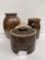 TWO BROWN STONEWARE JARS AND ONE UHL SALT CROCK-NO SHIPPING