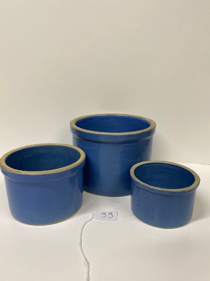 3 BLUE BUTTER CROCKS-NO SHIPPING
