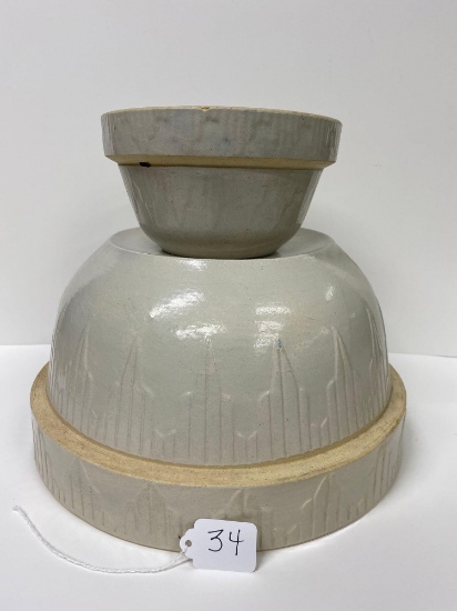 PAIR OF CLAY CITY STONEWARE BOWLS-6 AND 12 INCH-NO SHIPPING
