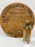 W.H. HUTCHINSON & SON WOODEN LID WITH STONEWARE BOTTLE-NO SHIPPING