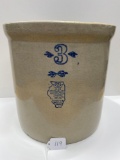3 GAL WHITE HALL CROCK WITH EXTRA FLOWER MARK-NO SHIPPING