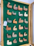 SHOWCASE WITH 24 CLAY PIPES-MOSTLY OHIO MADE-NO SHIPPING
