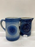 PAIR OF BLUE AND WHITE PITCHERS-BUTTERFLY & EAGLE-NO SHIPPING