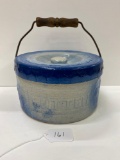 BLUE AND WHITE BUTTER CROCK WITH LID-NO SHIPPING