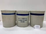 3 WESTERN STONEWARE BEATER JARS-ONE MARKED W.E. ZIMBECK-NO SHIPPING