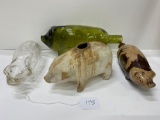 4 PIGS-2 GLASS & 2 STONEWARE-NO SHIPPING