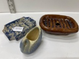 2 SOAP DISHES & 1 SWAN TOOTHPICK HOLDER-NO SHIPPING