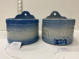 PAIR OF BLUE AND WHITE SALT CROCKS-NO LIDS-NO SHIPPING