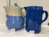 UHL BLUE PITCHER & BLUE AND WHITE PITCHER WITH LID-NO SHIPPING