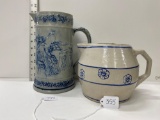 PAIR OF STONEWARE PITCHERS-NO SHIPPING