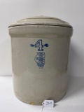 4 GAL WHITE HALL CROCK WITH LID-NO SHIPPING