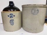 2 GAL WHITE HALL JUG & 3 GAL WHITE HALL CROCK WITH CIRCLE MARK-NO SHIPPING