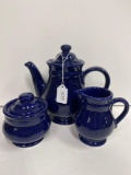 3 PIECE WESTERN STONEWARE BLUE TEA SET-NO SHIPPING