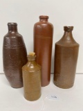 4 BROWN STONEWARE BOTTLES-NO SHIPPING