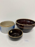 2 BROWN BOWLS AND ONE BUTTER WITH NO LID-NO SHIPPING