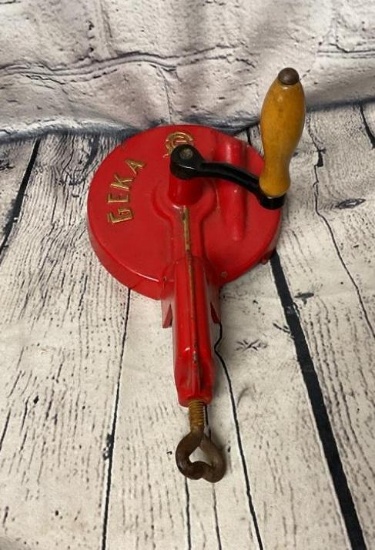 VINTAGE GERMAN GEKA HANK CRANK BEAN VEGETABLE SLICER CUTTER TABLE MOUNT CAST IRON