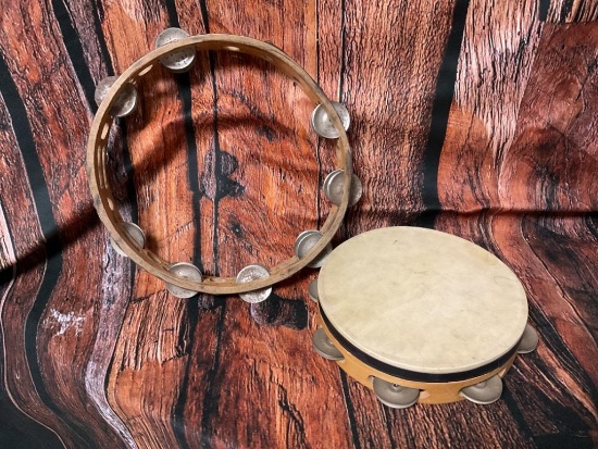 LOT OF 2 VINTAGE TAMBOURINES DECCA 951 & MORE MISSING SET OF CYMBALS