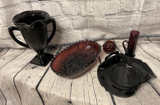 LOVELY VINTAGE DARK RED, BLACK & PURPLE GLASS PIECES L.E. SMITH & MORE