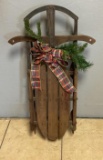 ANTIQUE WOODEN SLED W/ CHRISTMAS DECORATIONS 37 INCHES