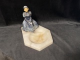 VINTAGE METAL & MARBLE LADY ASHTRAY