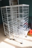 (2) Rolling metal organizers and laundry baskets