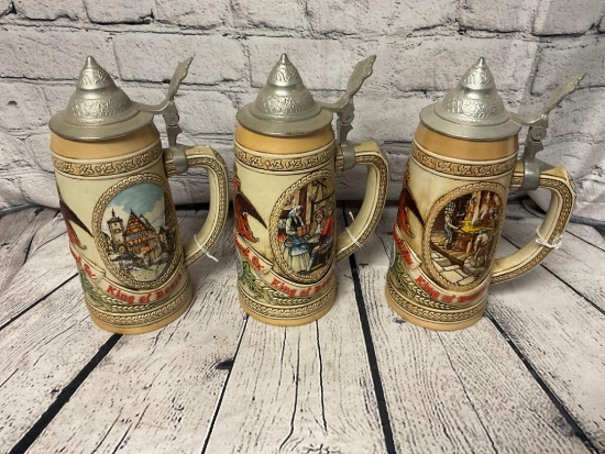 LOT OF 3 ANHEUSER-BUSCH INC LIMITED EDITION BEER STEINS B, K & M SERIES
