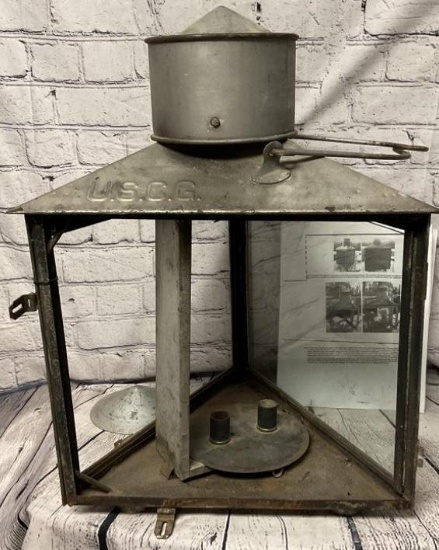 VERY EARLY UNITED STATES COAST GUARD NAVIGATION LANTERN - MISSING SIDE GLASS & DOOR 27 T X 16 W