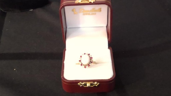 14k gold white cluster Opal ring