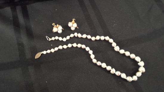 Silver Pearl Necklace & Earrings