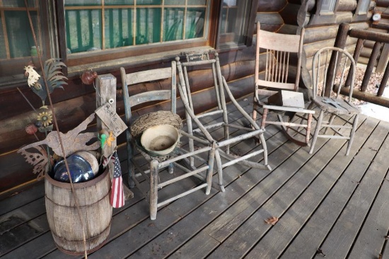 Old Wooden Chairs and Nail Keg