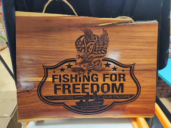 20 in. x 15 in. Fishing For Freedom Wooden Sign