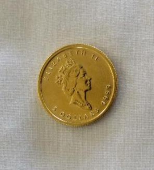 1999 CANADA QUEEN ELIZABETH II 1/10 FINE GOLD COIN OUNCE .999
