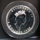 1999 CANADA ELIZABETH II 5 DOLLAR 1 OZ. TROY OZ. FINE SILVER