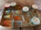 FLAT OF VINTAGE WELCHES CARTOON JELLY GLASSES. SOME WITH LIDS. 20 COUNT