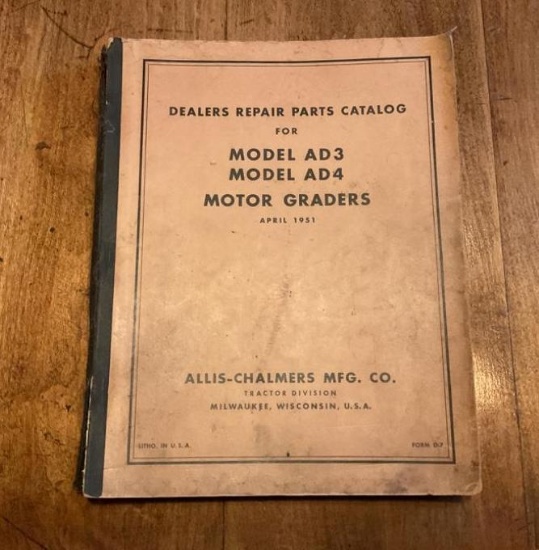 VINTAGE ALLIS CHALMER MODEL A.D. 3 AND 4 MOTOR GRADER REPAIR PARTS CATOLOG