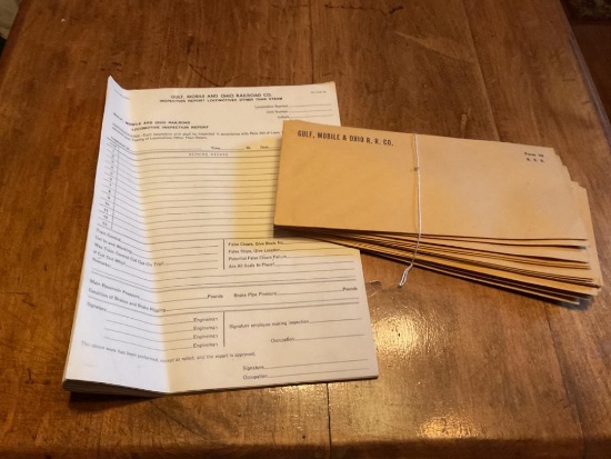 VINTAGE GULF,MOBILE AND OHIO RAIL ROAD CO. AND INSPECTION SHEETS. UNUSED ENVELOPES.