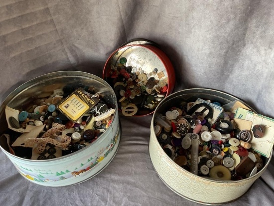 3 TINS OF OLD BUTTONS & MORE