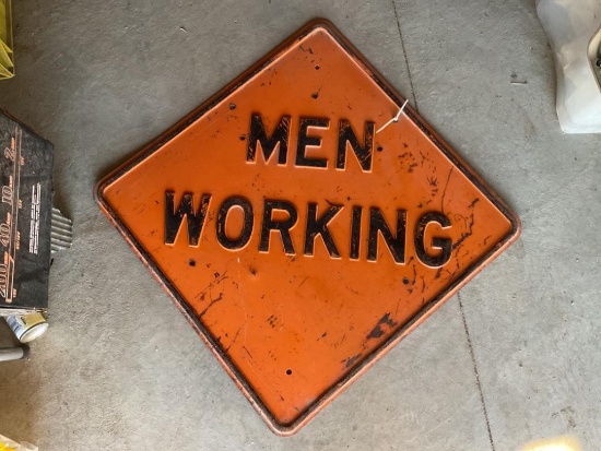 HEAVY METAL MEN WORKING SIGN 32.5 X 32.5 INCHES