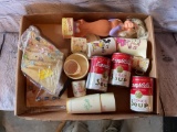 FLAT OF VINTAGE, CAMPBELL SOUP BANKS, MISS PIGGY SHAMPOO CONTAINER, CHILDS DISHES AND MORE